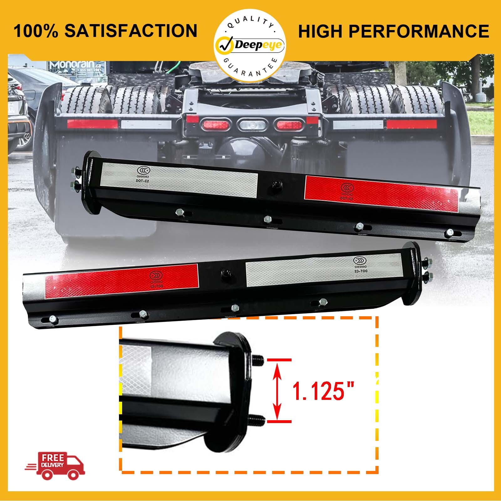 Semi Truck Straight Spring Loaded Mud Flap Hanger Black Steel RH & LH 1.125