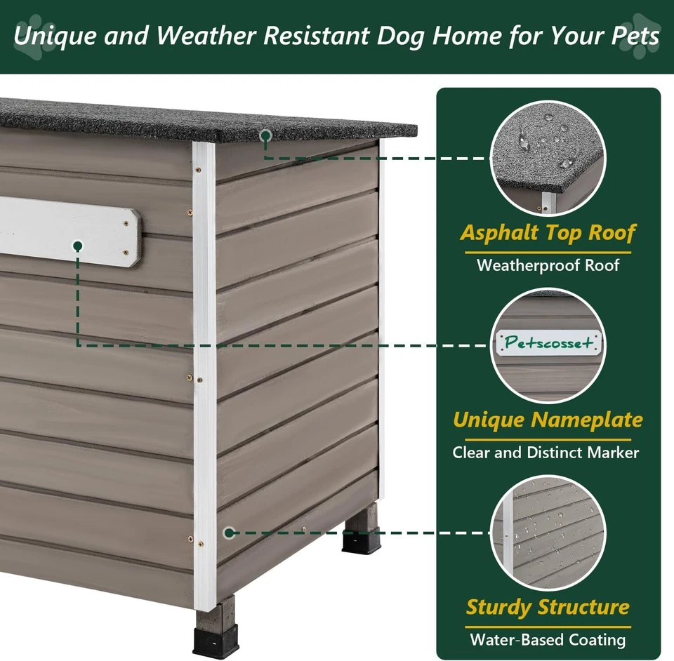 PETSCOSSET Large Wooden Dog House Outdoor Elevated Dog Kennel for Large Dogs - Image 4 of 4