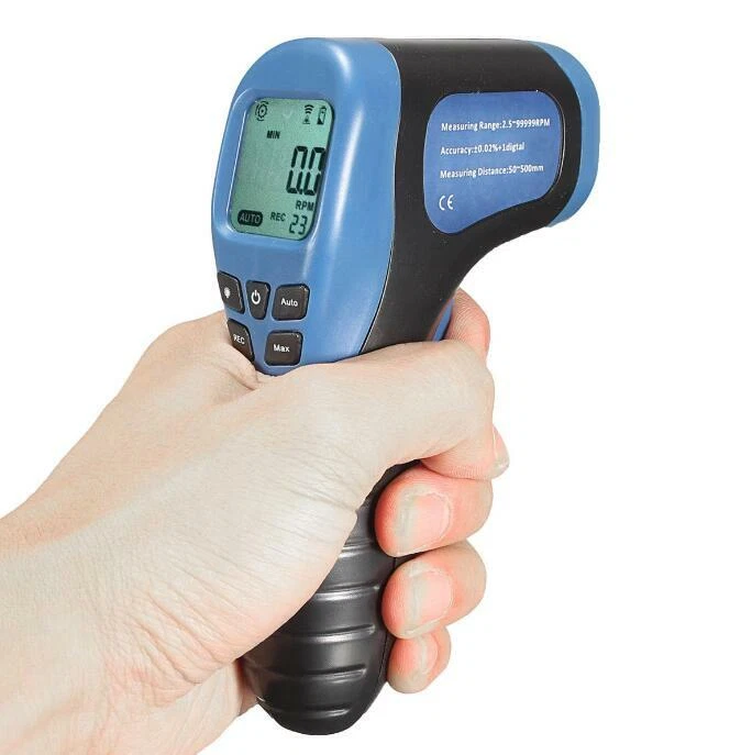 Láser Digital Foto Tacómetro Medidor de Velocidad Pistola RPM Tach Tester Medidor Sin Contacto