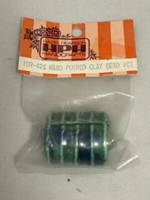 Vtg Hazel Pearson Handicrafts Blue Green Hand Poured Clay Circular Macrame Bead