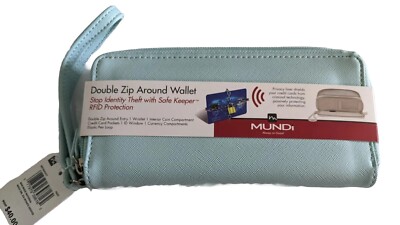 Mundi RFID Double Zip Around Wristlet Wallet, Blue