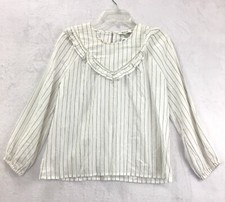 Madewell / Pinstripe Long Sleeve Ruffle Front Keyhole Button Blouse Top / Size S