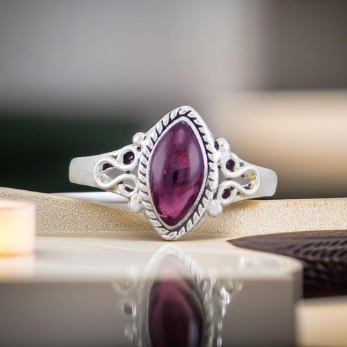 Bague en argent sterling 925 avec quartz rose poire : bague tendance pierre d'amour - France