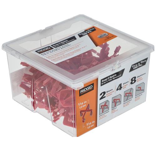 RIDGID Tile Spacers 100 pc 1/16in & 3/16 in Snap N Space dual sided. grout lines - Picture 1 of 4