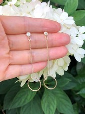 CZ Open Circle Dangle Drop Stud Earrings Sterling Silver 925 Long 60mm x15mm