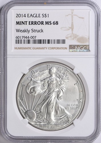 MINT ERROR 2014 SILVER EAGLE WEAKLY STRUCK NGC MS68