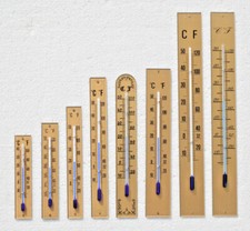 Stick Thermometers Various  Sizes Gold Plastic Scales With Spirit Filled Glass