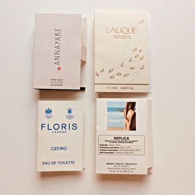 Duftproben von Annayake, Lalique, Floris, Maison Martin Margiela