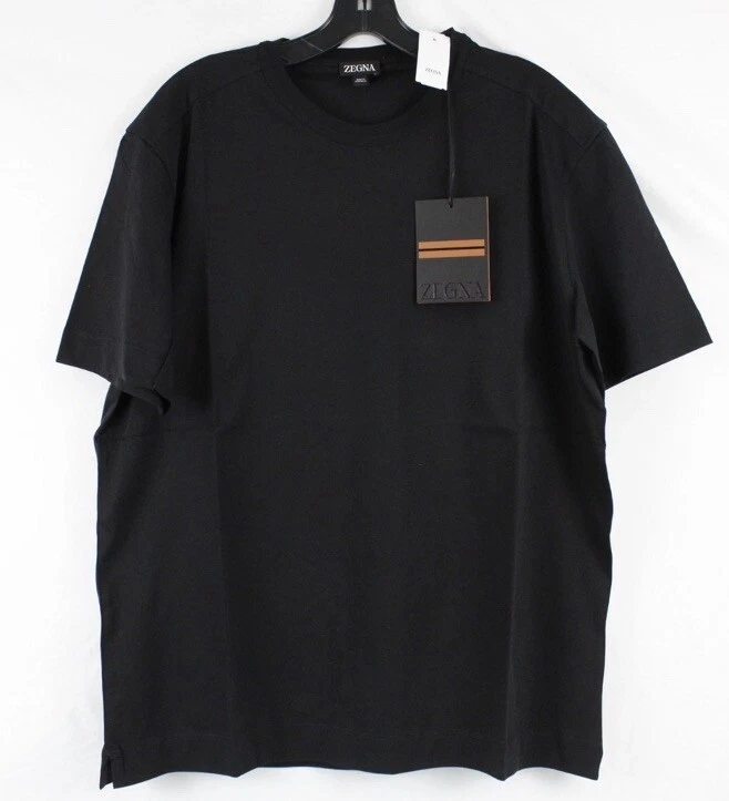 Nueva camiseta de cuello redondo de algodón puro ZEGNA para hombre en negro liso UE360A8 - US42 (M/L) Foto 3 de 4
