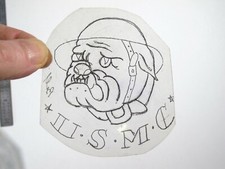 vtg 1960s 1970s Tattoo Flash acetate stencil Military USMC Bulldog signed MIL2