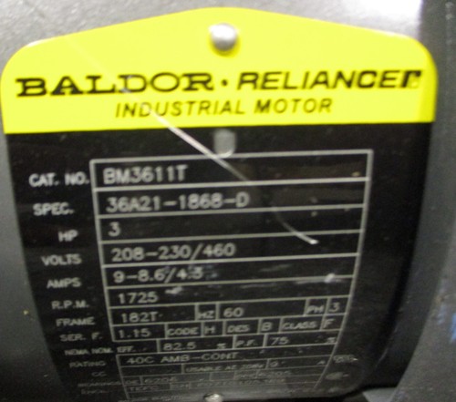 Baldor BM3611T Brake Motor w/ Stearns Brake 3HP 1725RPM 3PH 1-1/8" Shaft Dia NOS - Picture 4 of 11