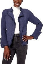 Nic+zoe Fringe Mix Knit Jacket Navy