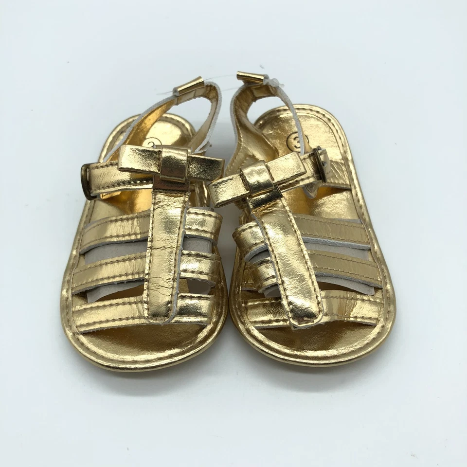 Сандалии рыбака для маленьких девочек искусственная кожа крючок и петля с открытым носком золотистые размер 3 - Изображение 2 из 4