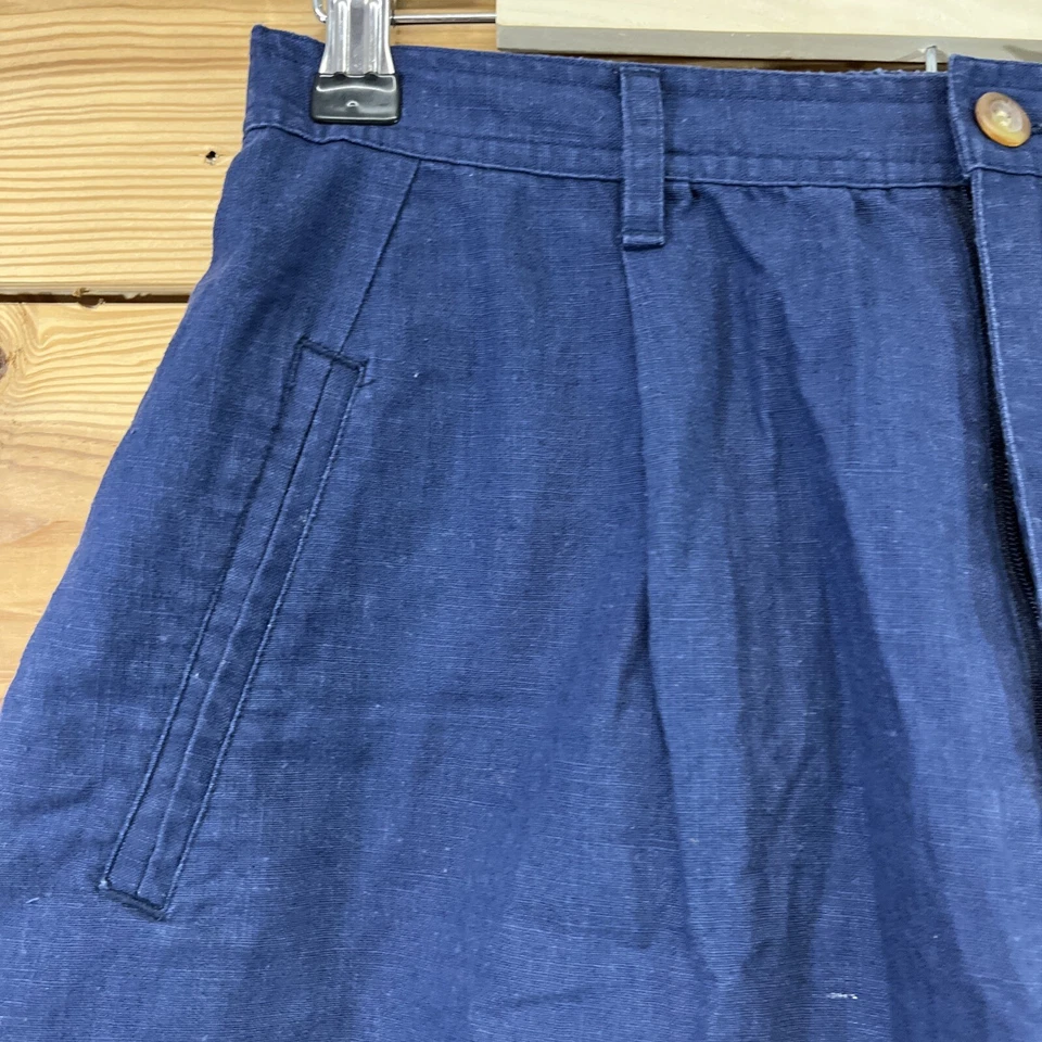Pantalones Cortos De Colección Blanco Ciervo Lino 12 Tiro Alto Plisado Mezcla de Lino Azul Marino Puños B157 Foto 2 de 4