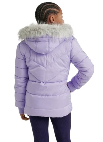 Justice Girls Puffer Jacket Purple Hood Pockets Full Zip Sherpa Lined Size 7/8 - Picture 9 of 10