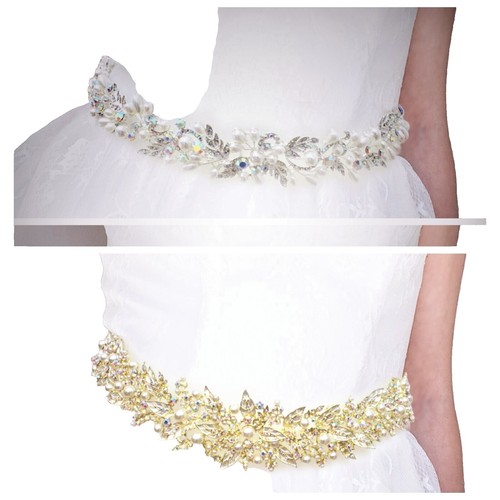 JCrew Silver Jeweled Rhinestone Bride Wedding sash Taupe 