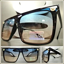 Mens Women CLASSY Elegant Modern Shield Style SUNGLASSES Black Frame Ombre Lens