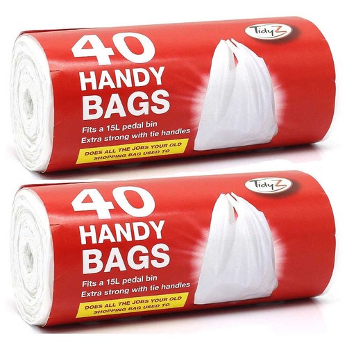 Tidyz 80 Handy Bags Shopping Extra Strong 15L Pedal Bin Liner Tie