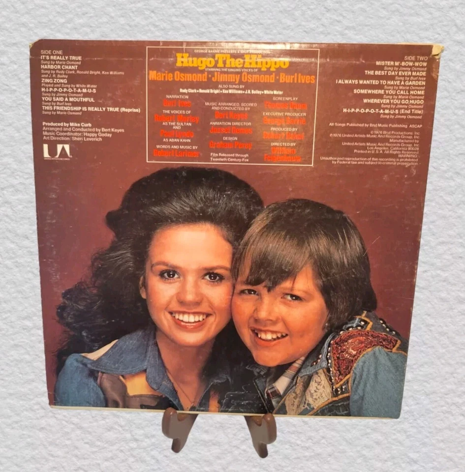 Hugo The Hippo 1976 Marie Jimmy Osmond Burl Ives Soundtrack LP Vinyl Record - Image 3 of 4