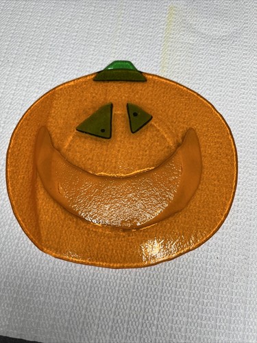 Department 56 Fused Glass Jack O Lantern Pumpkin Plate Halloween 7" - Picture 7 of 7