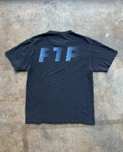 FTP Shadow Logo Tee Black Blue Mens Size L Made In USA Authentic Streetwear