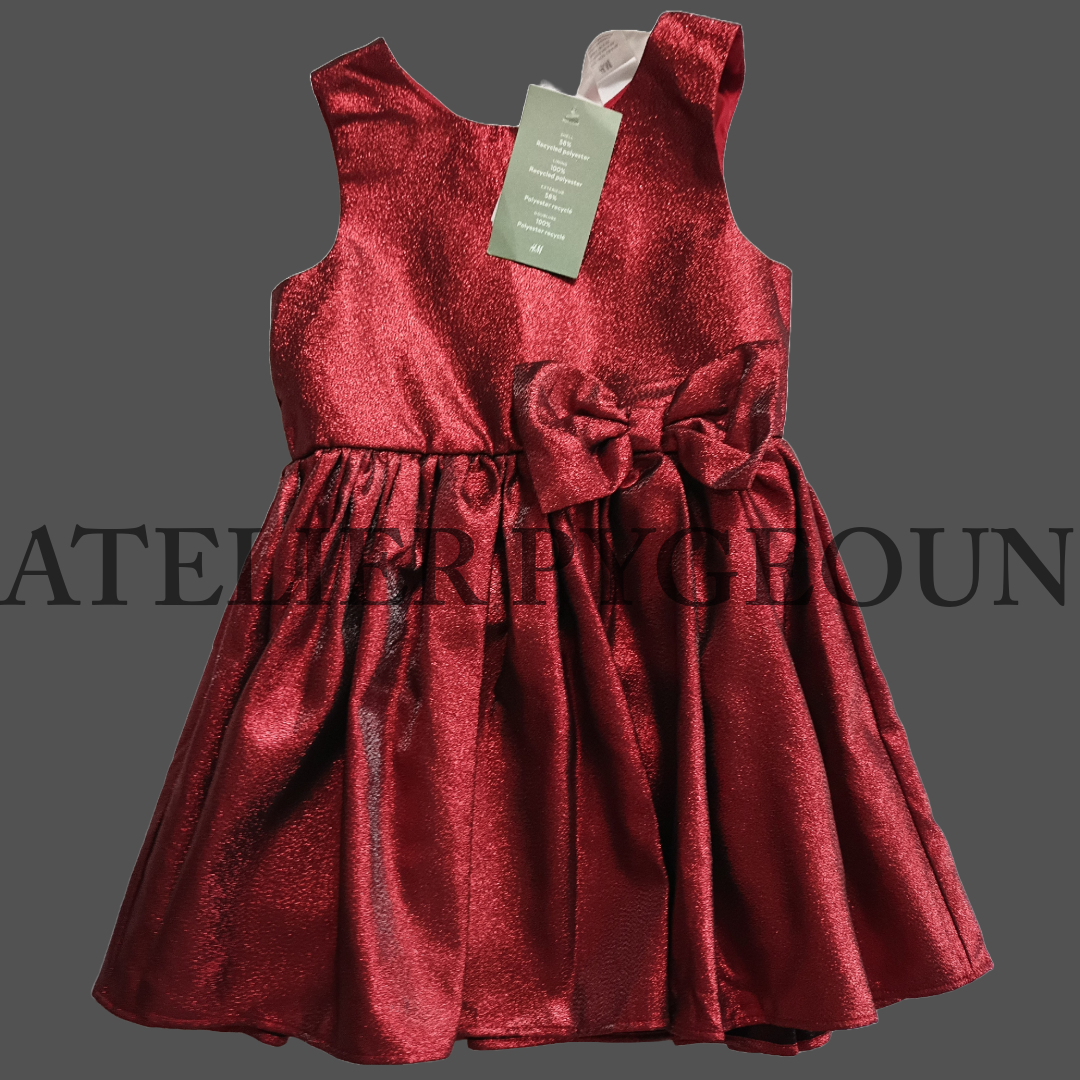 NWT H&M Girls Holiday Party Occasion Bow-detail Red Dress Sheen 4T, 5T, 6,  7, 8 | eBay