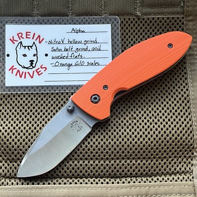 Tom Krein Knives Alpha Liner Lock Nitro V Hollow Grind Orange G10