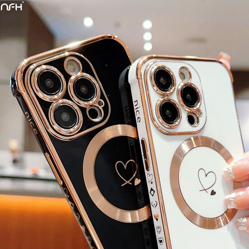 Cute Love Heart Shockproof Magnetic Case for iPhone 16 Pro Max 14