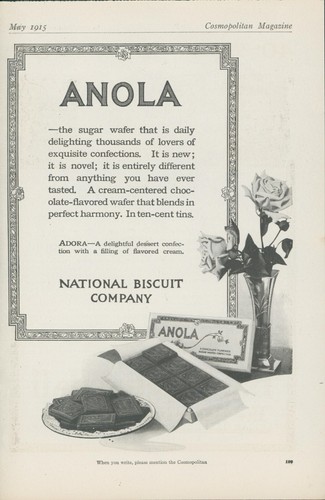 1915 Anola Sugar Wafer Roses Vase Plate Art Nouveau Box Vintage Print Ad CO1