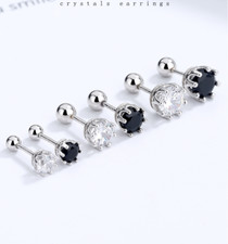Sterling silver 925 Small Crown CZ Screw Back Stud Earrings 5mm Gift Box K93