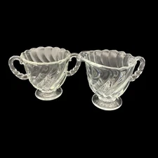 VTG Creamer & Sugar Set Fostoria Colony Clear Crystal Elegant Glass Heavy Swirl 