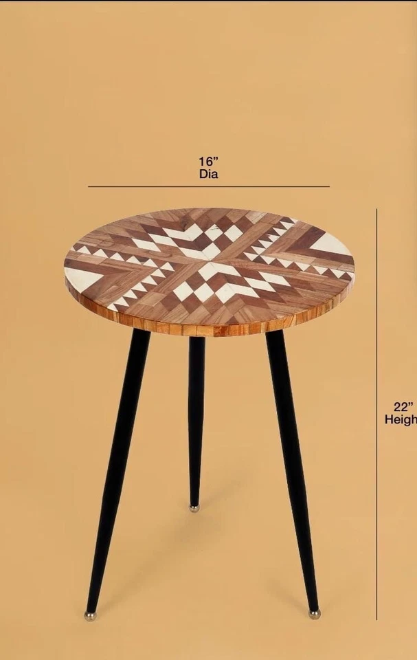Tribal abstract Accent Side Table, Wood And Metal Side Table, End Table - Image 4 of 4