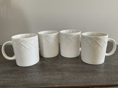 Oneida Picnic Coffee Mug Cup White 10 oz Farmhouse Style Mugs Set 4 | eBay