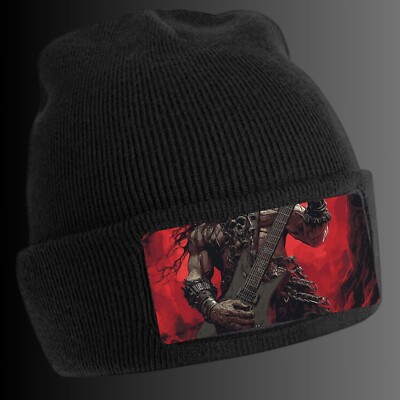 Black Barbarian Metal Rock Print Beanie Hat Unisex Cotton