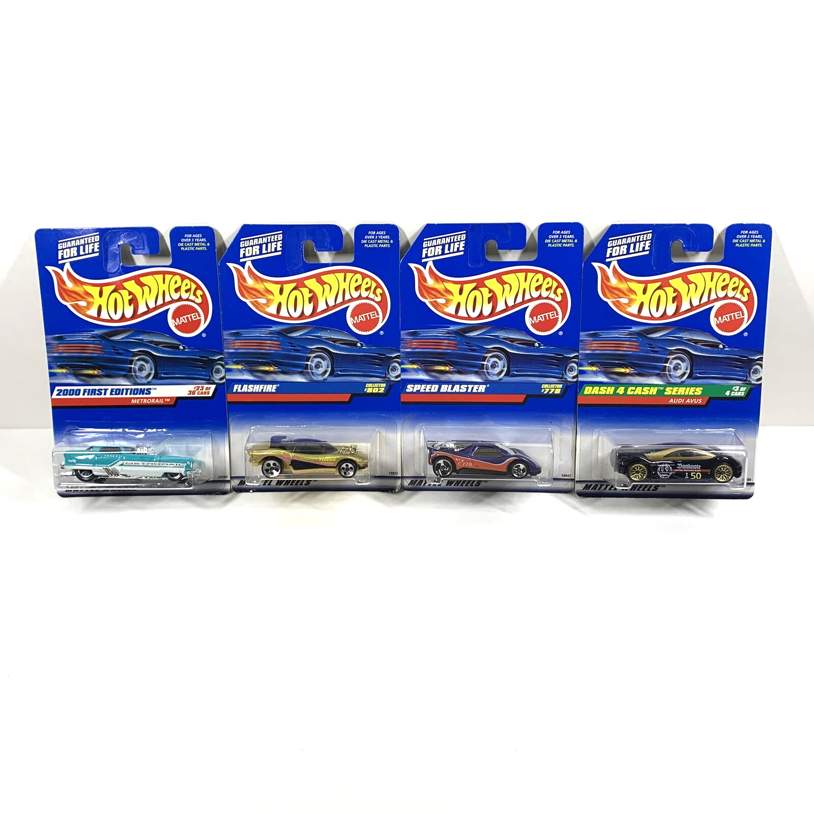 Mattel Hot Wheels Lot Of 4 Toy Cars: Metrorail, Flashfire, & More! Ages 3+