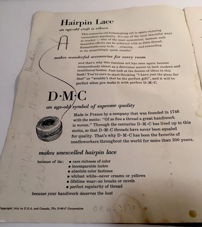 New Hairpin Lace Ideas In D.M.C Crochet Magazine Doilies Scarfs 1954 Vol. 408 - Image 2 of 4