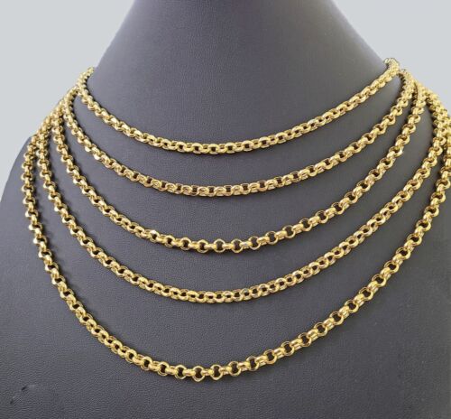 10K Yellow Gold Rolo Link Chain 5mm Necklace 18"-26"  Real 10kt - Afbeelding 1 van 9