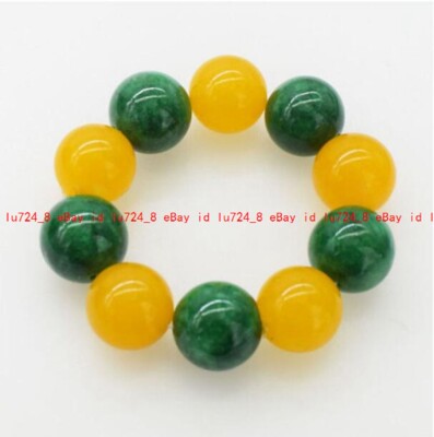Huge 20mm Natural Yellow South America Topaz Green Jade Gemstone Bracelet 7.5''