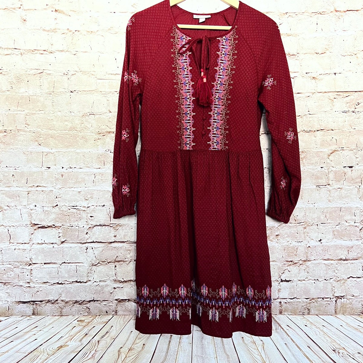 knox rose womens boho peasant embroidered dress size S brick red knox rose womens boho peasant embroidered dress size S brick red