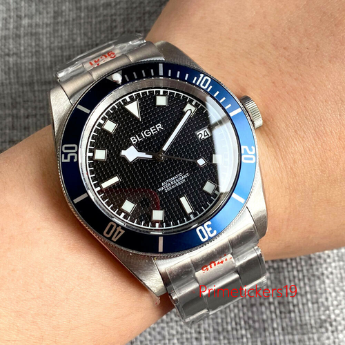 Reloj automático para hombre BLIGER 41 mm NH35A esfera de rejilla negra bisel de aleación vidrio zafiro - Imagen 33 de 40