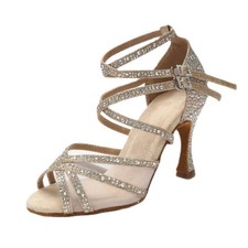 Ballroom Latin Dance Shoes Woman Satin Dance Sandals Soft Bottom Wedding Shoes