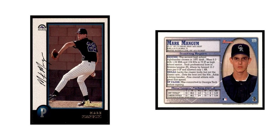 1998 Bowman Mark Mangum Baseball Cards #139 - Image 3 of 3
