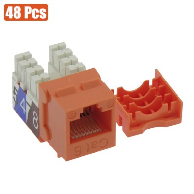 48Pcs Cat6 RJ45 Network LAN Ethernet Keystone Jack 110 Punch Down Snap-In Orange