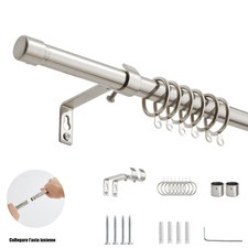 Bastone per Tende in Mettallo diametro ø 19 mm ACCIAO INOX anelli + accessori