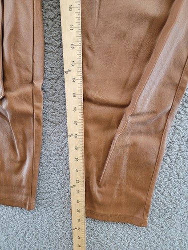 Lucy Paris Faux Leather Paperbag-Waist Pants Women's M Cognac Zip Front Closure - Picture 7 of 18