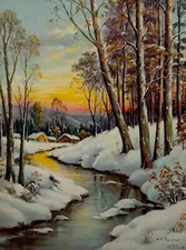 Vintage Winter Landscape 8x6 Print Winter Reflections, Snowy Creek Scene