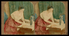 Femme et son goûter, ca.1880, stéréo aquarellé Tirage vintage stéréo, tira