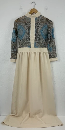 Vintage 1970s Sears Dress Sheer Paisley Cream White