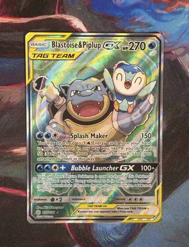 Pokémon TCG Blastoise & Piplup GX Tag Team 215/236 Cosmic Eclipse Near Mint