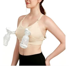 Lupantte Women's Hands-Free Pumping Bustier Bra Size L Beige Fits Most Pumps